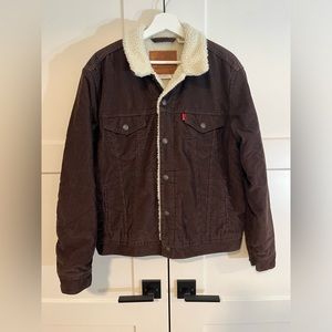 Men’s brown corduroy Sherpa trucker jacket
